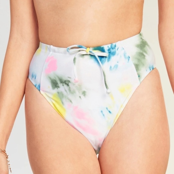 High waisted tie dye drawstring swim bottoms size medium multi color tie dye - Picture 2 of 4